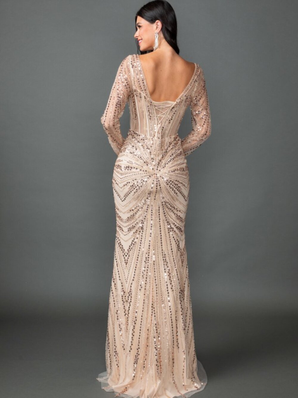 NEW CHAMPAGNE Evening Gown Floor Length Formal Elegant Stunning 4550